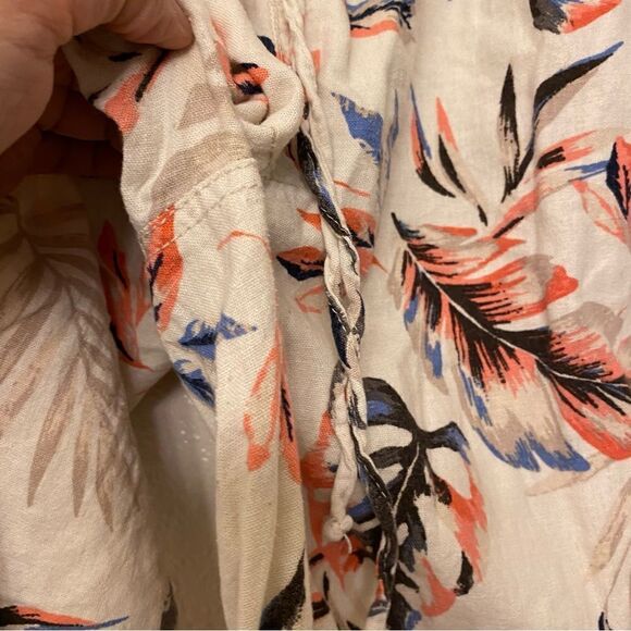 Briggs tropical floral print wide leg Linen pants palazzo tan coastal beach M - Picture 6 of 11